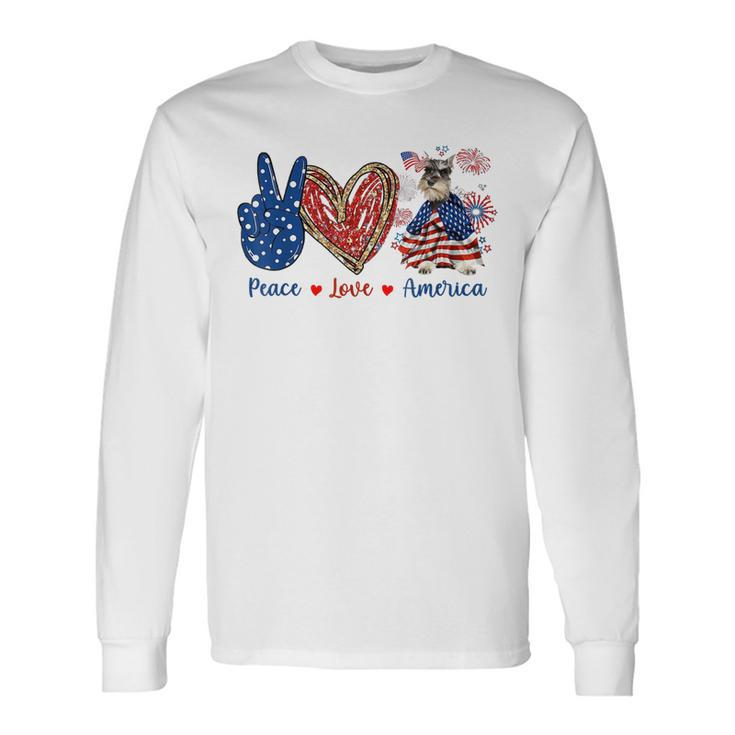 Peace Love Schnauzer Dog Patriotic America Flag 4Th July Long Sleeve T-Shirt