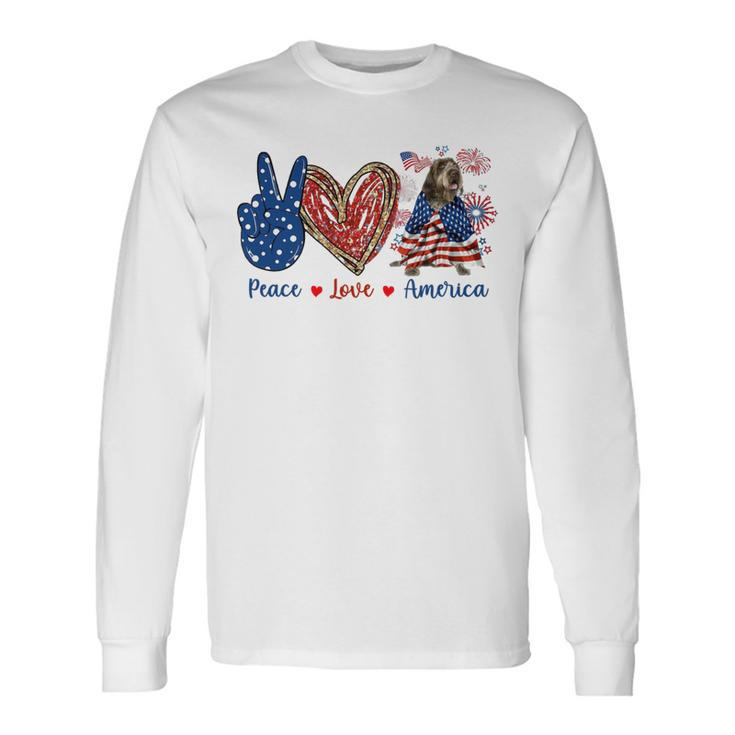 Peace Love Wirehaired Pointing Griffon Dog Patriotic America Long Sleeve T-Shirt Gifts ideas