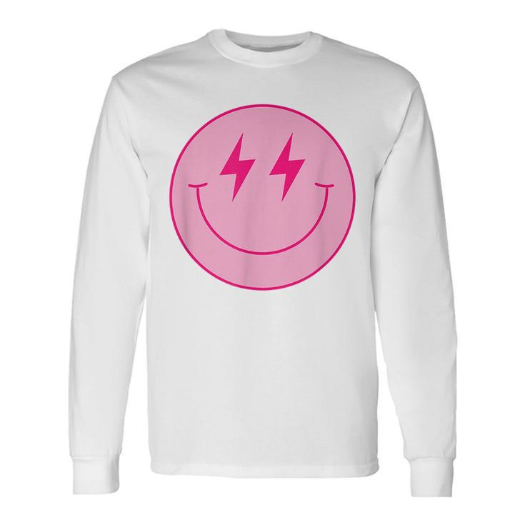 Pink Smile Face Cute Happy Lightning Smiling Face Long Sleeve T-Shirt