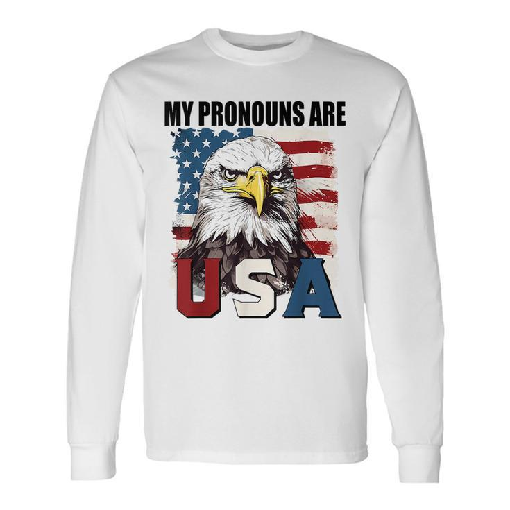 My Pronouns Are Usa American Flag Patriotic Eagle Graphic Patriotic Long Sleeve T-Shirt T-Shirt