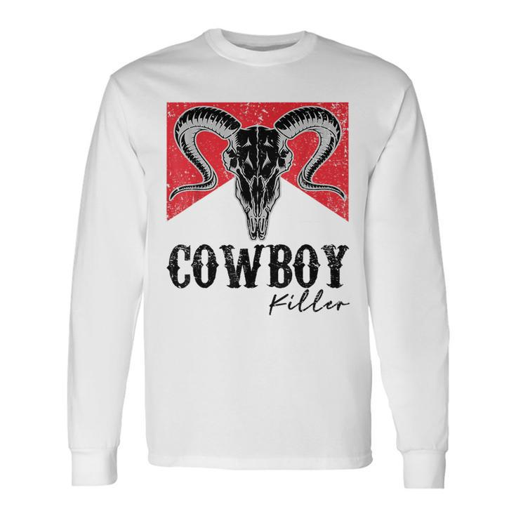 Punchy Cowboy Killer Bull Horn Vintage Western Cowgirl Rodeo Rodeo Long Sleeve T-Shirt T-Shirt