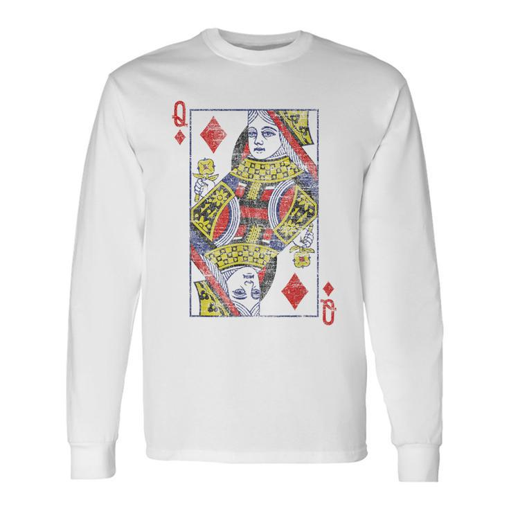 Queen Of Diamonds Card Costume Poker Distressed Long Sleeve T-Shirt