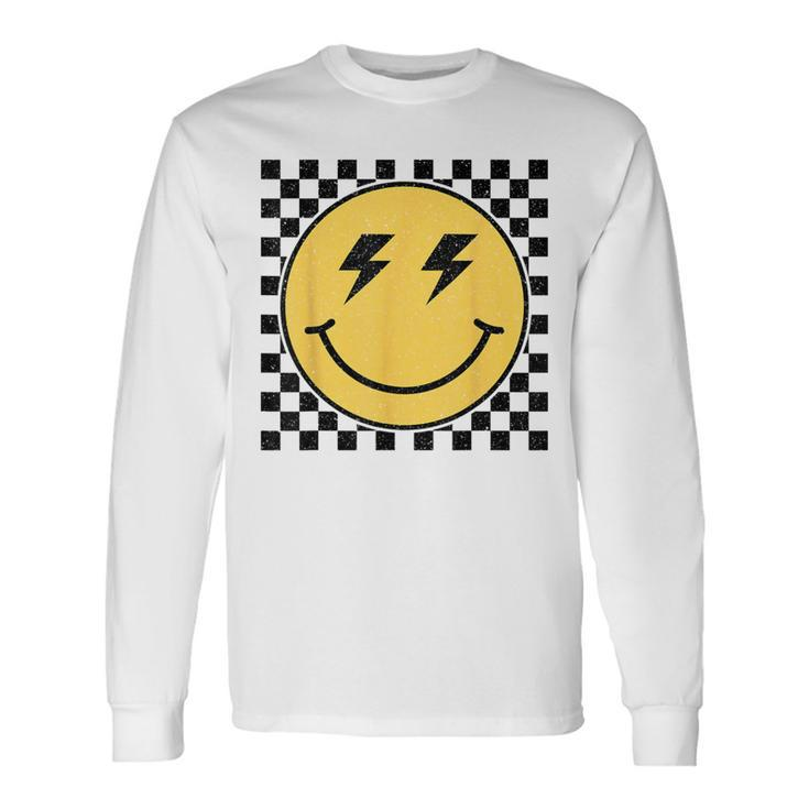 Retro Happy Face Checkered Pattern Smile Face Trendy Smiling Long Sleeve T-Shirt T-Shirt