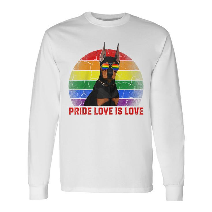 Retro Lgbt Pride Love Is Love Doberman Dog Long Sleeve T-Shirt