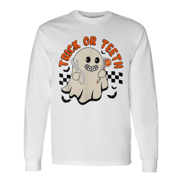 Retro Orthodontist Halloween Trick Or Treat Dentist Ghost Long Sleeve T-Shirt