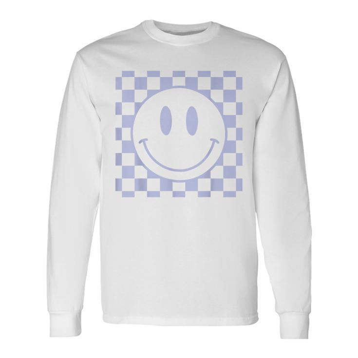 Retro Smile Face Vintage Checkered Pattern 70S Happy Face Long Sleeve T-Shirt