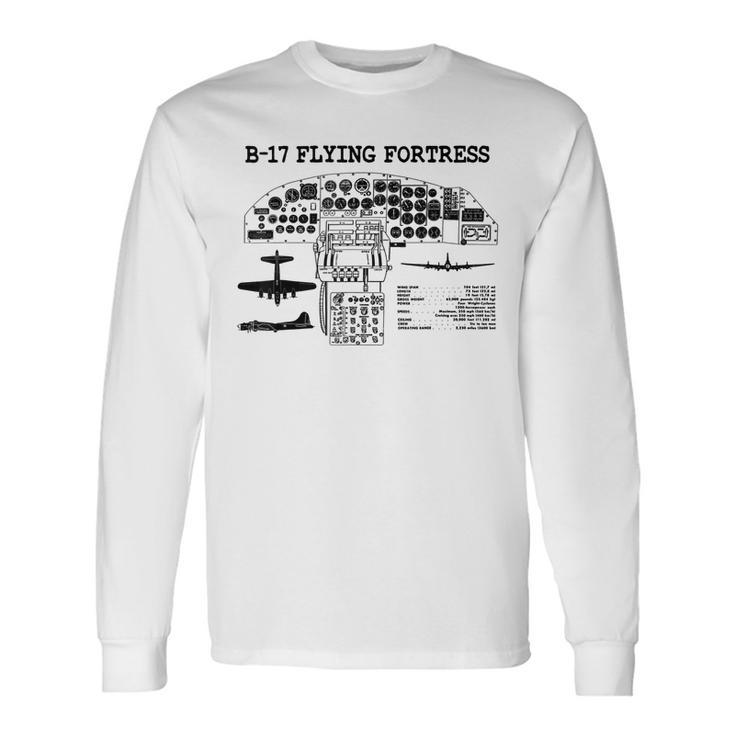 Retro Usa Wwii B-17 Cockpit Usa Warplane B17 Flying Fortress Long Sleeve T-Shirt