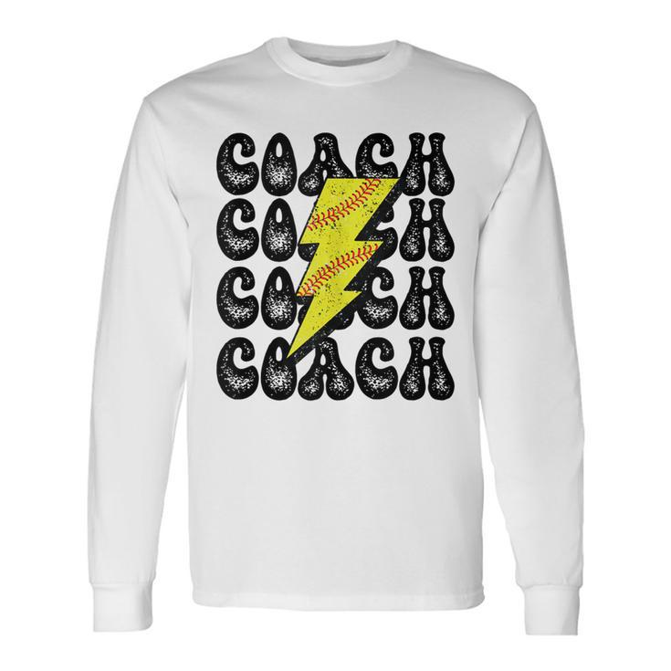 Retro Vintage Softball Coach Lightning Bolt Long Sleeve T-Shirt