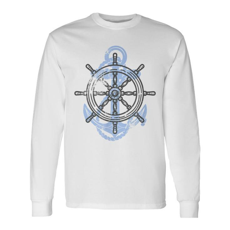 Rudder Anchor Sring Wheel Sailing Boat North Maritime Long Sleeve T-Shirt T-Shirt