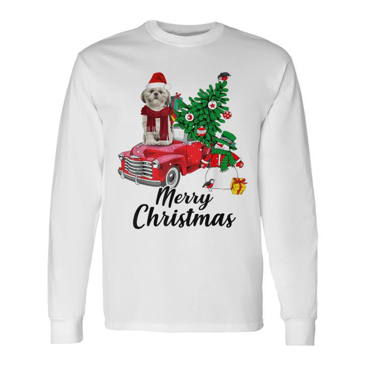 Shih Tzu Ride Red Truck Christmas Pajama Long Sleeve T-Shirt