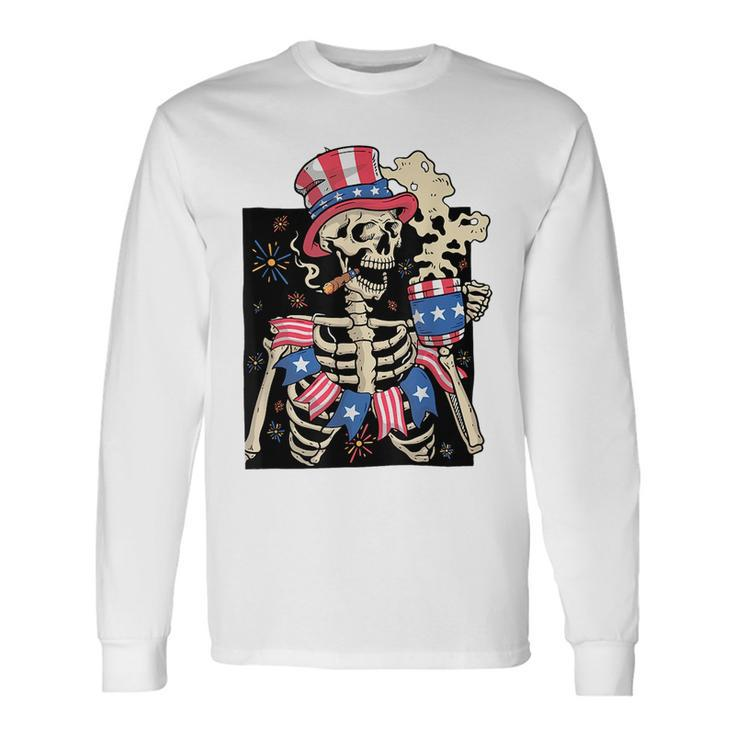 Skeleton American Flag Happy Independence Day Long Sleeve T-Shirt T-Shirt