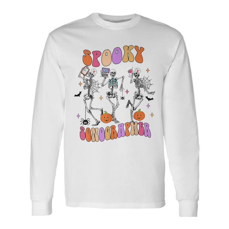 Spooky Sonographer Skeleton Halloween Costumes Long Sleeve T-Shirt