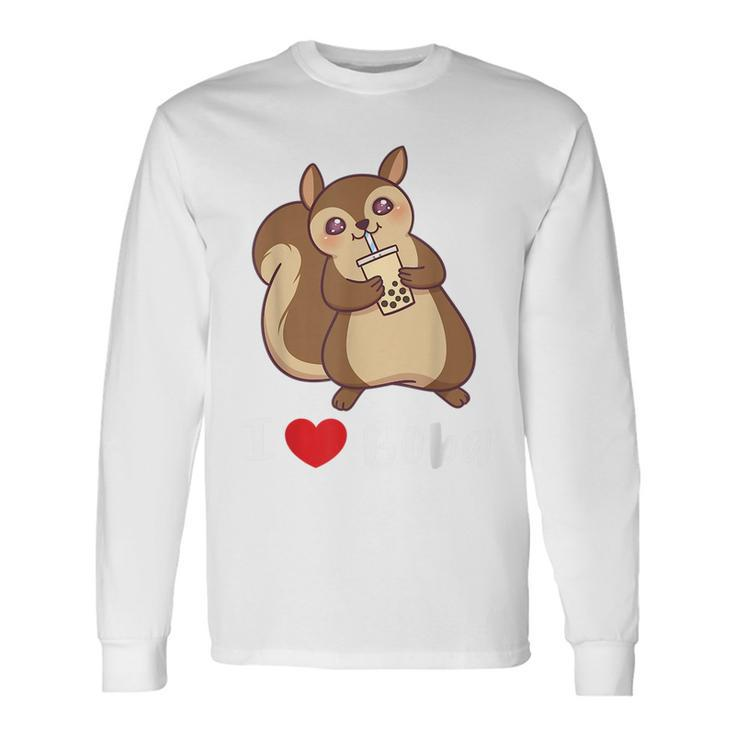 Squirrel I Love Boba Bubble Milk Tea Cute Long Sleeve T-Shirt T-Shirt