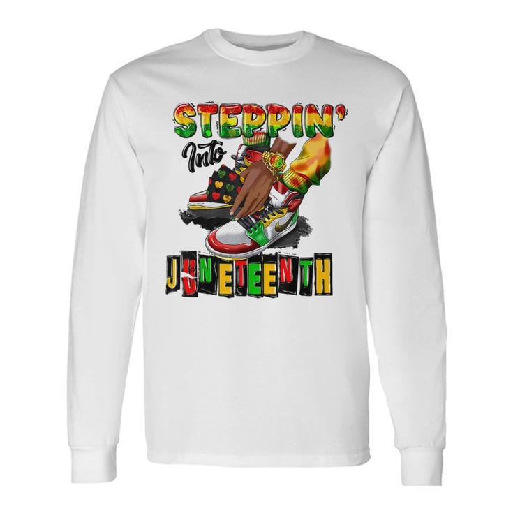 Stepping Into Junenth African American Black Shoes Long Sleeve T-Shirt