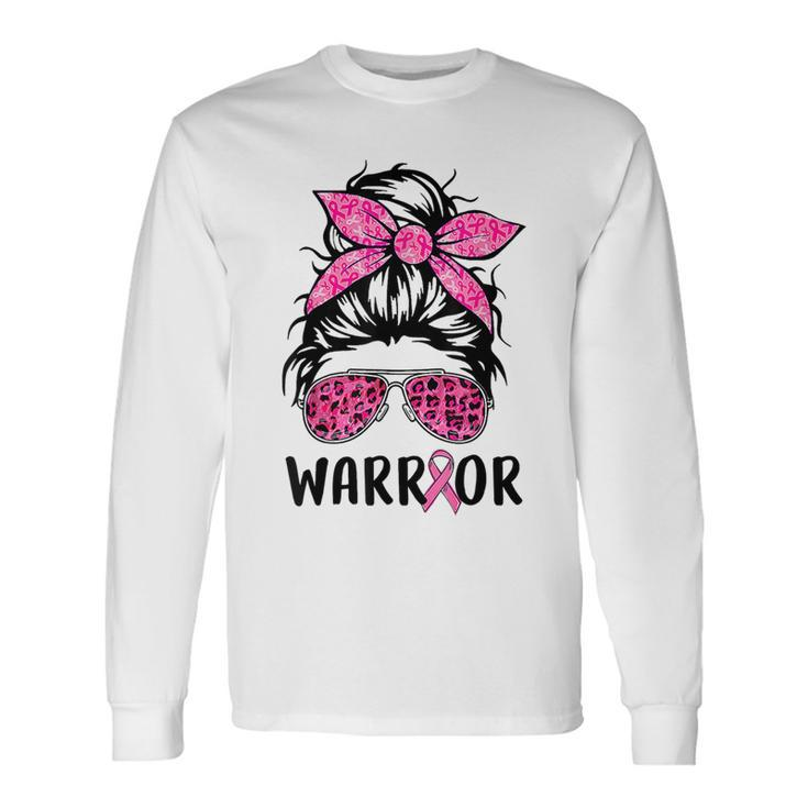 Support Squad Messy Bun Pink Warrior Breast Cancer Awareness Breast Cancer Awareness Long Sleeve T-Shirt T-Shirt
