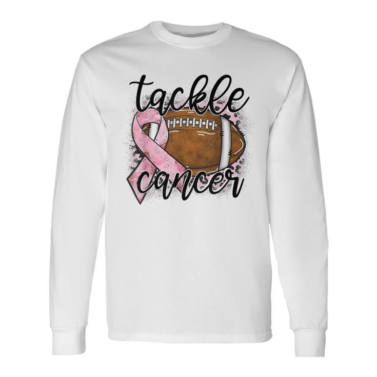 Tackle Breast Cancer Leopard Football Pink Ribbon Awareness Long Sleeve T-Shirt