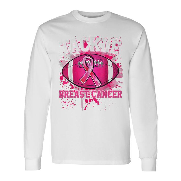 Tackle Football Pink Ribbon Breast Cancer Awareness Boy Long Sleeve T-Shirt