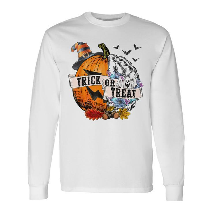 Trick Or Treat Pumpkin Mental Health Halloween Party Halloween Long Sleeve T-Shirt