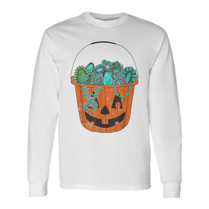 Turquoise Jack-O'-Lantern Halloween Pumpkin Turquoise Long Sleeve T-Shirt
