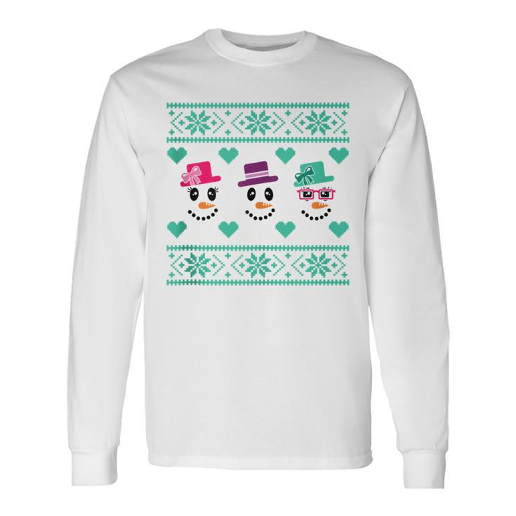 Ugly Christmas Sweater Style Snowmen Long Sleeve T-Shirt