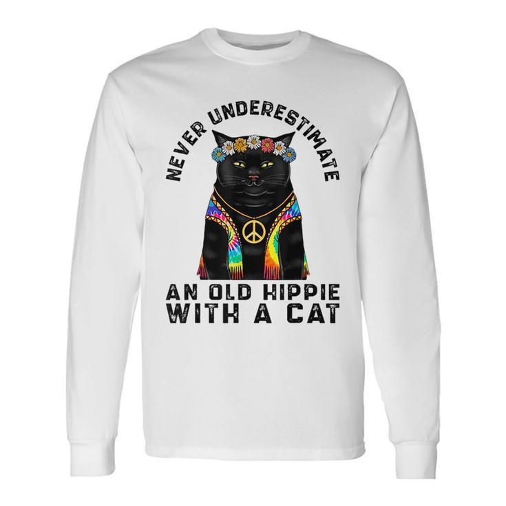 Never Underestimate An Old Hippie With A Cat Vintage Long Sleeve T-Shirt T-Shirt