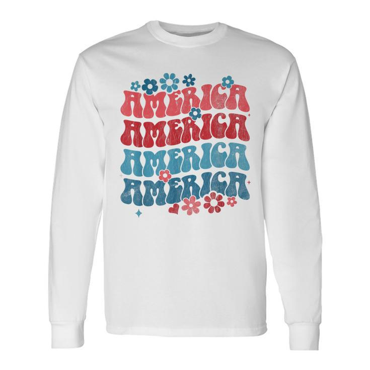 Vintage American Groovy 4Th Of July America Patriotic Usa Long Sleeve T-Shirt