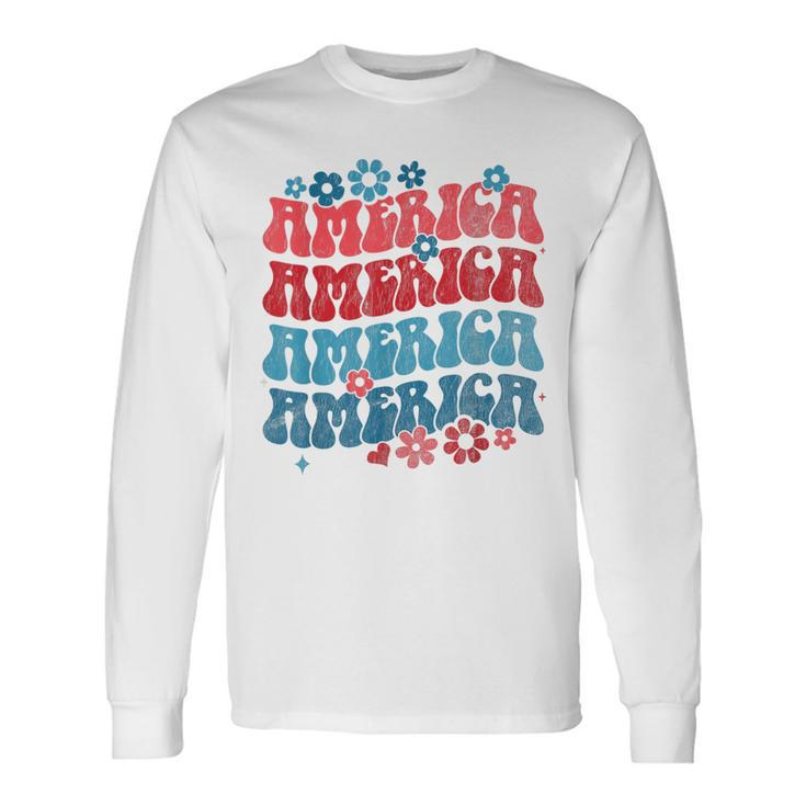 Vintage American Groovy 4Th Of July America Patriotic Usa Patriotic Long Sleeve T-Shirt T-Shirt
