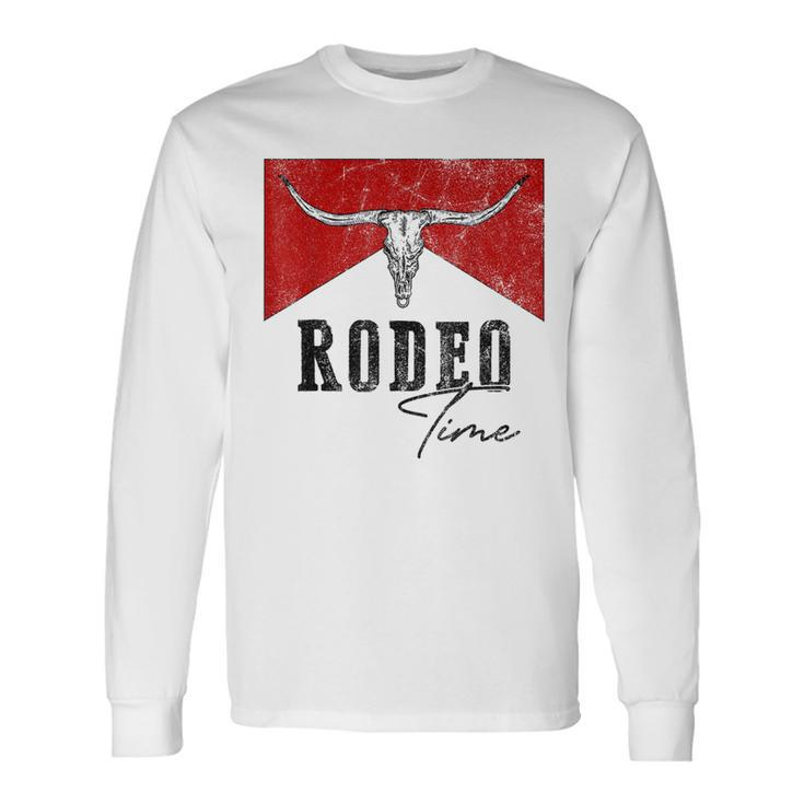 Vintage Bull Skull Western Life Country Rodeo Time Long Sleeve T-Shirt