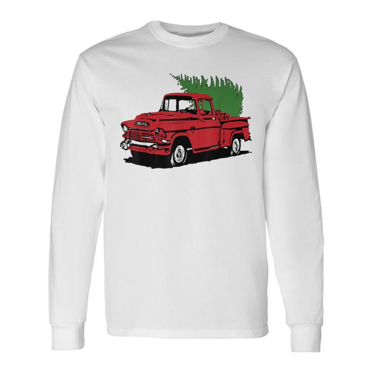 Vintage Christmas Old Red Pickup Truck Tree Holiday Long Sleeve T-Shirt