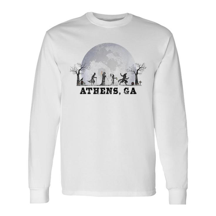 Vintage Halloween Full Moon In Athens Ga Retro Moon Long Sleeve T-Shirt T-Shirt