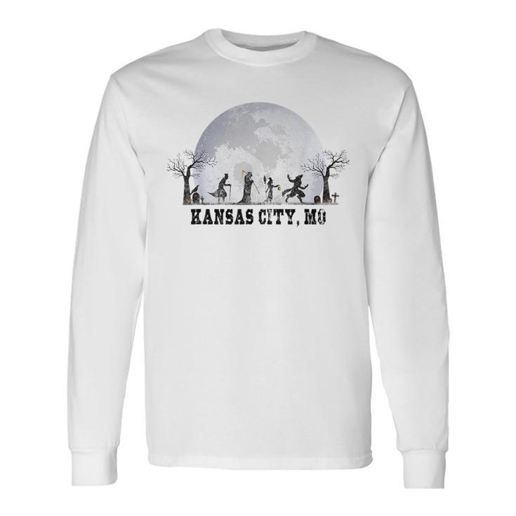 Vintage Halloween Full Moon In Kansas City Mo Retro Moon Long Sleeve T-Shirt T-Shirt