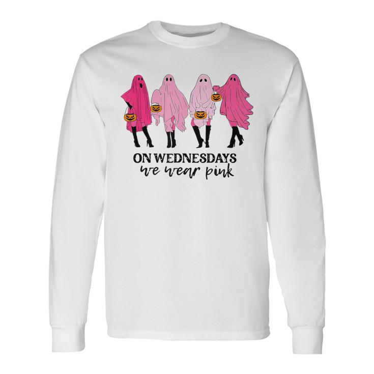 On Wednesday We Wear Pink Ghost Halloween Long Sleeve T-Shirt