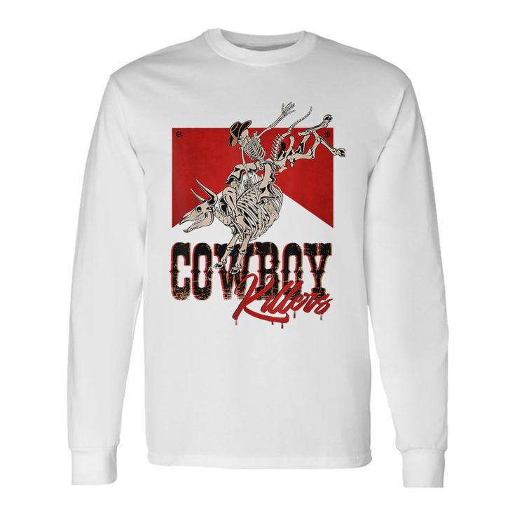 Western Cowboy Skull Punchy Killers Bull Skull Rodeo Howdy Rodeo Long Sleeve T-Shirt T-Shirt