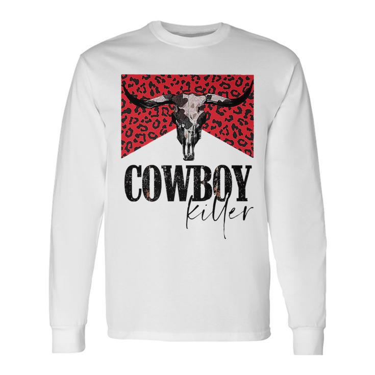 Western Cowgirl Leopard Punchy Cowboy Killers Bull Horn Long Sleeve T-Shirt T-Shirt