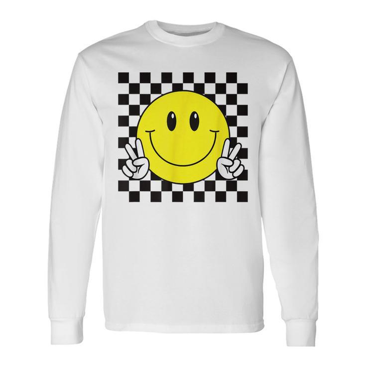 Yellow Smile Face Cute Checkered Peace Smiling Happy Face Long Sleeve