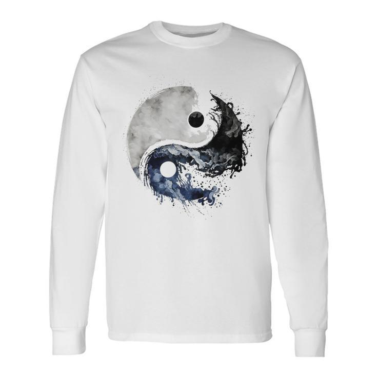 Ying Yang Balance Meditation Water Color Tai Chi Flow State Long Sleeve T-Shirt