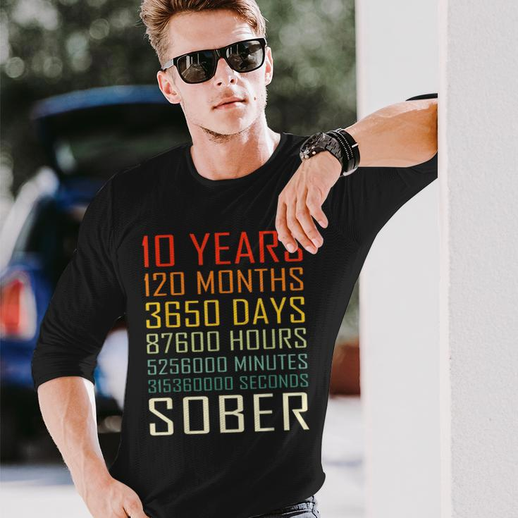 10 Year Sobriety Anniversary Vintage 10 Years Sober Long Sleeve T-Shirt Gifts for Him