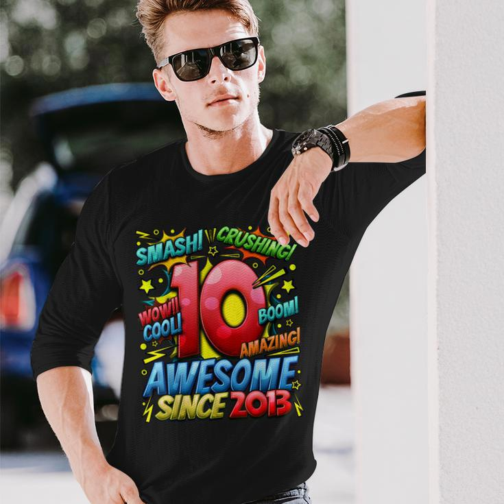 10Th Birthday Comic Style Awesome Since 2013 10 Year Old Boy Long Sleeve T-Shirt Gifts for Him