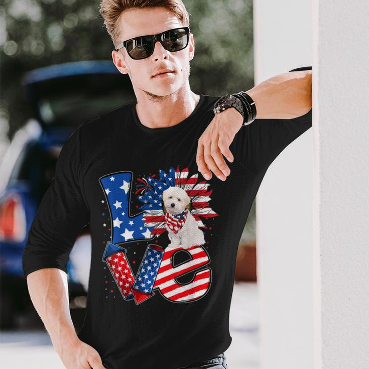 4Th Of July Decor Patriotic Love Maltipoo Dog Usa Flag Long Sleeve T-Shirt T-Shirt Gifts for Him