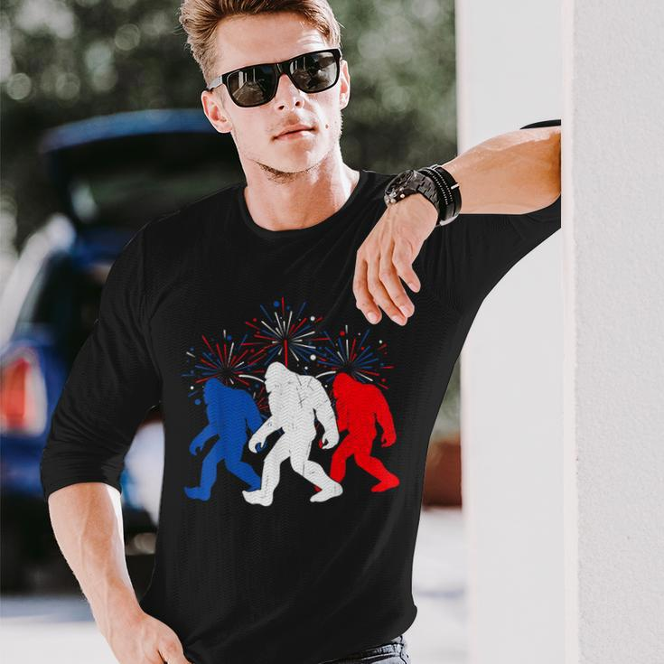 4Th Of July Red White Blue Bigfoot Fireworks Usa Flag Long Sleeve T-Shirt T-Shirt Gifts for Him