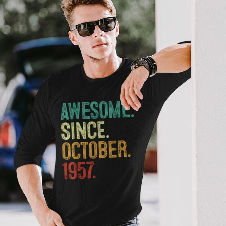 66 Year Old Awesome Since October 1957 66Th Birthday Long Sleeve T-Shirt Gifts for Him