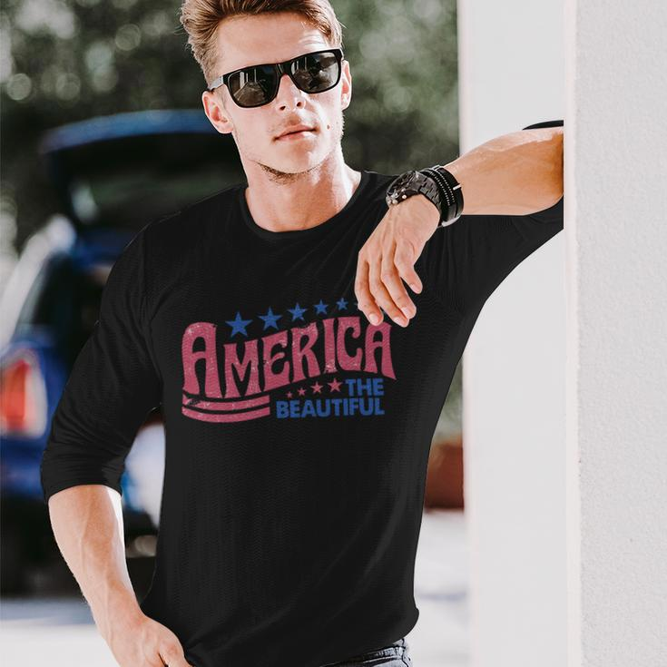 America The Beautiful Retro Vintage American 4Th Of July Long Sleeve T-Shirt Gifts for Him