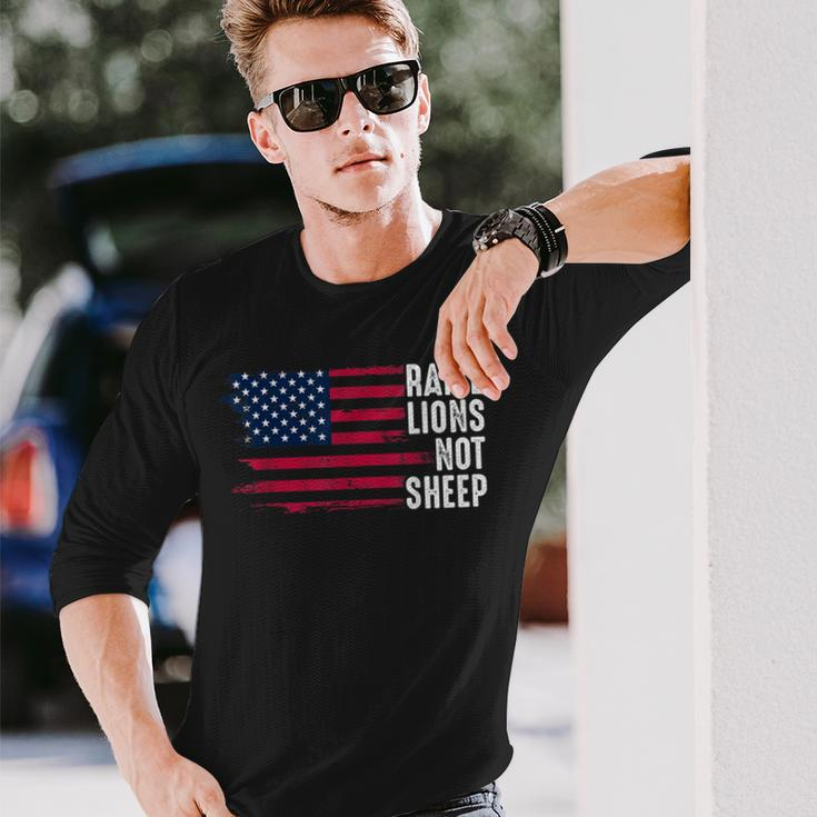American Flag Patriot Raise Lions Not Sheep Patriotic Lion Long Sleeve T-Shirt Gifts for Him