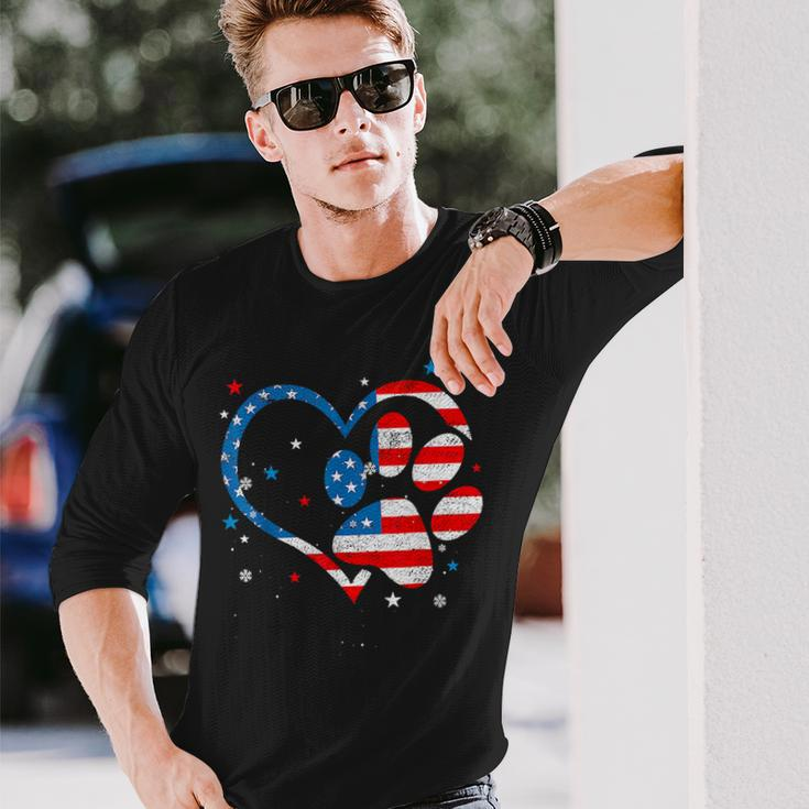 American Flag Patriotic Dog & Cat Paw Print 4Th Of July Long Sleeve T-Shirt T-Shirt Gifts for Him