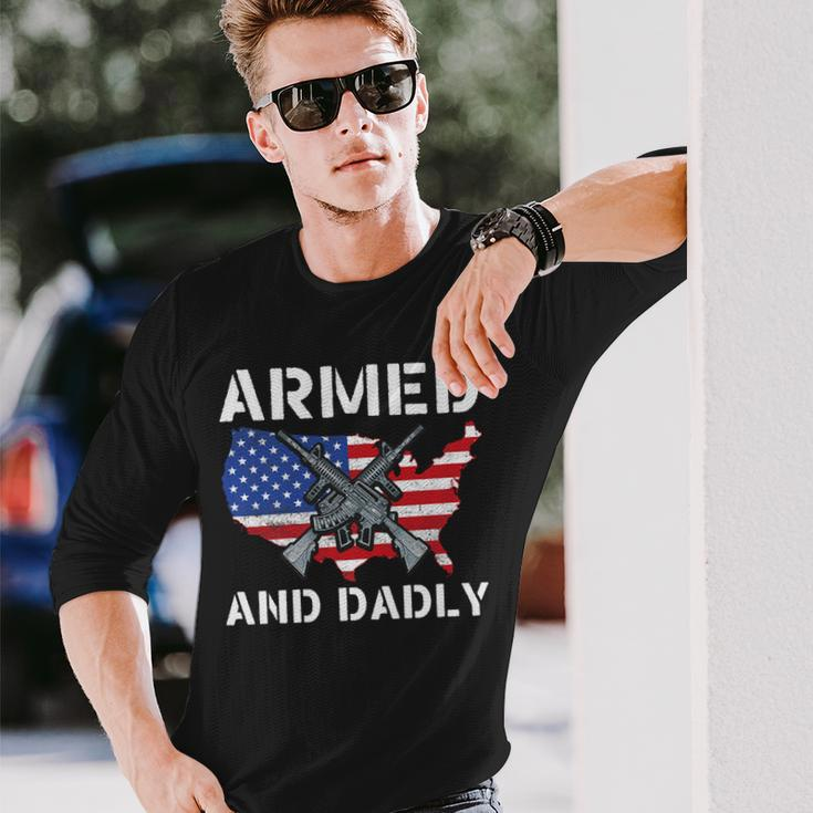 Armed And Dadly Fathers Day Pun Us Flag Deadly Dad Long Sleeve T-Shirt T-Shirt Gifts for Him