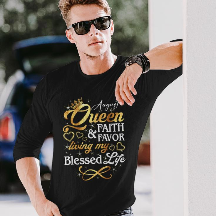 August Queen Living My Blessed Life Birthday Queen Crown Long Sleeve T-Shirt T-Shirt Gifts for Him