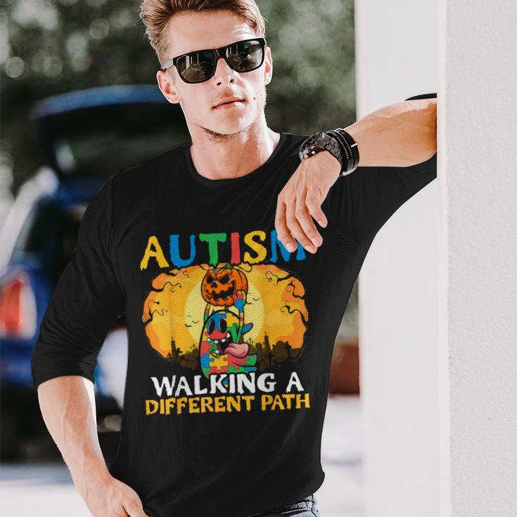 Autism Halloween Puzzle Trick Or Treat Autism Awareness Long Sleeve T-Shirt Gifts for Him