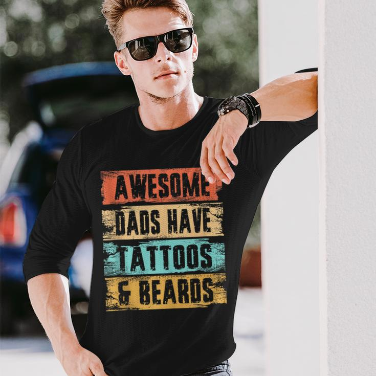 Awesome Dads Have Tattoos And Beards Vintage Fathers Day Long Sleeve T-Shirt T-Shirt Gifts for Him