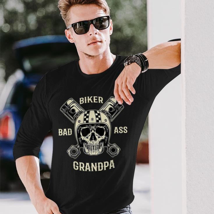 Bad Ass Biker Grandpa Motorcycle Fathers Day Long Sleeve T-Shirt T-Shirt Gifts for Him