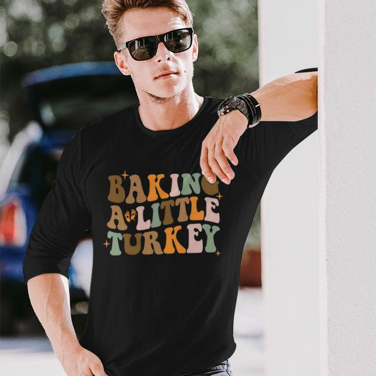 Baking A Little Turkey Pregnancy Announcement Baby Reveal Long Sleeve T-Shirt Gifts for Him